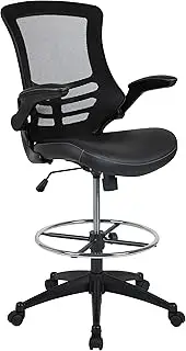 Flash Furniture Kelista Mid-Back Swivel Office Chair with Adjustable LeatherSoft Seat Height, Ergonomic Mesh Chair with Flip-Up Arms, Black