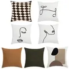 Nordic Throw Pillow for Case Line Drawing Abstract Face Tufted Square Cushion Co