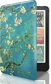 Govmeie Case for 6.8" Kindle Paperwhite 11th Generation 2021, PU Leather Cover with Auto Wake Sleep & Hand Strap for Signature Edition & Kindle Paperwhite 2021-Apricot Blossom Oil Painting