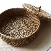 Brown Rattan & Brass Chapati Bread Box