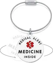 Divoti 1.25" DOUBLE-SIDED MEDICINE INSIDE Bag Tag -Cable Loop- Entirely Surgical Stainless Steel w/Hard Enamel, 1.25" Cable Loop