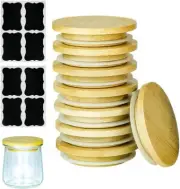 8 Pack Oui Yogurt Jar Lids with 8 Labels, Food-Grade Bamboo Lids for 5Oz Oui