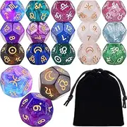 6 Sets Astrology Dice, Signs Planets Numbers 12-Sided Dice Divination Tool