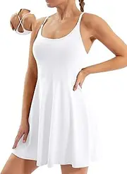 [Ewedoos] Tennis Dress Womens Athletic Dress Built in Shorts & Bra Adjustable Straps Workout Exercise Golf Summer Dress