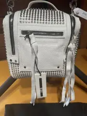 McQ Alexander Mini Convertible Box Bag Grain Leather Studded NWT White