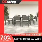 Garden Dining Set 7 Piece Grey Black Steel Textilene 160x80x74cm 0747