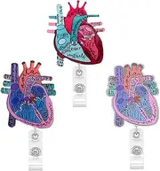 AIMALL 3 Pack Heart Shaped ID Badge Reel - 1.97 x 1.77 Inch Retractable Badge Holder with Clip, Nurse Themed Student ID Pull Badge