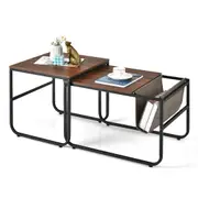 Costway Nesting Coffee Table Stackable Side End Table w/Storage Bag Wood & Metal