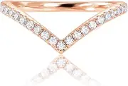 [PAVOI] 14K Gold Plated Sparkling Wishbone 'V' Ring for Women with Cubic Zirconia