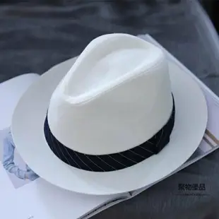 紳士白色草帽男夏季休閒爵士帽防曬遮陽帽巴拿馬小禮帽【聚物優品】