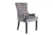 French Provincial Dining Chair Ring Studded Velvet Rubberwood Leg LISSE GREY