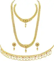 [Aheli] Combo of Golden Bridal Jewellery Set with Adjustable Waist Belt Kamar Bandh Gift for Women_3, Adjustable, Copper, No Gemstone