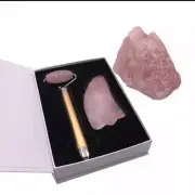 Electric Rose Quartz Jade Roller Facial Vibration Massager&GuaSa-2 In One(Golden