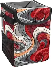 Car Trash Can with Lid and Storage Pockets Leak-Proof Organizer,Waterproof Garbage Can,Colored Lines Abstract Flower