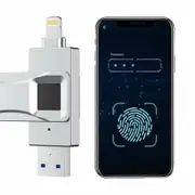 Encrypted USB Flash Drive Fingerprint 2-in-1 Secure Password Protected U Disk Photo Memory Stick for Phone PC with 360 Degree Protection Cover(64GB)