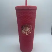 Custom Studded Double Wall Colorful Pinkish RedTumbler Plastic With Straw 32 Oz