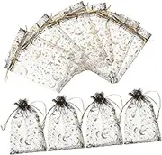 GETAJGHSD 100pcs Gold Star Moon Organza Easter Bags Drawstring Mesh Party Favor Bags for Jewelry Organza Jewelry Pouches
