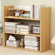 Hbluefat Desktop Organizer Shelf, Small Wood Desk Bookshelf, Tabletop Bookcase Display Storage Rack for Home Office Kitchen (3- Tier,Wood)