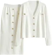 [Generic] Women Elegant Knit Blazer Skirt Set 2 Piece Matching Set Vintage Knitted Two Piece Set