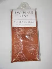 Benson Mills Twinkle Leaf Set of 4 Napkins 18" x 18" Rust w/Silver Metallic Lea