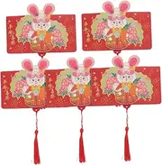 NUOBESTY 5pcs Rabbit Year Lucky Money Packet 2023 Red Envelope Bag Rabbit Patterns