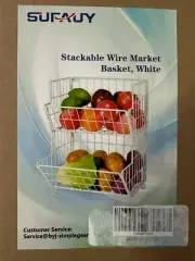 SUFAUY 2 Tier Stackable Utility Storage Bin Wire Basket (White)