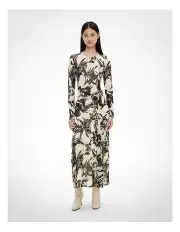 [Witchery] Crew Mesh Long Sleeve Dress in Black White Mesh