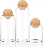 3 Pack Glass Food Storage Jars with Ball Cork Lid Large Kitchen Canisters Clear Glass Coffee Containers Decorative Kitchen Food Storage Jars Airtight Spice Jars for Spice Cookie Sugar Salt Tea Rice