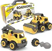 Construct IT Buildables 2-in-1 Roadworks Vehicles - 39 Pieces Highway Maintenance Vehicles Set - STEM Toys for 3+ Year Old - Road Maintenance Construction Toys - Build Your Own Vehicles