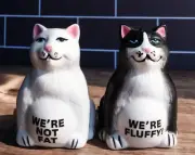Ebros Black And White Cute Fluffy Cats Salt & Pepper Shakers Magnetic Set 3.25"H