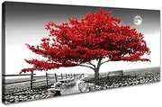 Wall Art for Living Room Red Tree Landscape Canvas Wall Decor 1 Pieces Modern Landscape Canvas Print Artwork Contemporary Nature Pictures Painting Giclee Prints Framed Ready to Hang 20" x 40"inch