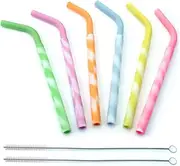 iGadgitz Home Reusable 100% Food Grade BPA Free Soft Silicone Straight & Bendy Drinking Straws with Metal Cleaning Brushes Set of 6 (Purple, Orange, Yellow, Pink, Green, Blue)