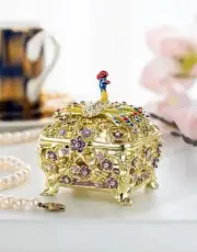 KEREN KOPAL Multicolor Peacock Trinket Box Crystals Gold Plated NEW