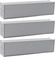 3pcs HO Scale Undecorated 40' (ft) Shipping Containers 1:87 Light Gray Ribbed Side Container C8740LGr