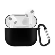 Solid Color Silicone Earphone Protective Case for AirPods 3rd Gen, with Hook, Black
