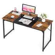 ApexSpace 160CM Large Computer Desk with Moveable Monitor Stand Home Study Office Work Rustic Brown and Black
