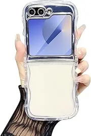 [T Tersely] Wavy Edge Clear Case for Samsung Galaxy Flip 6, Anti-Slip Grip Cute Wave Curly Frame Shape Shockproof Soft TPU & Hard Bumper Protective Phone Cover for Women Girls