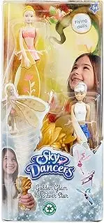 Sky Dancers: Golden Glam & Silver Star (Twin Pack) | Pull The Cord and Watch as She Makes a Dazzling Dance Through Mid-Air! | Flying Doll Toy | No Batteries Required | Ages 5+