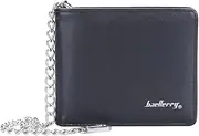[PINKPIN] Mens Wallet with Chain, Genuine Leather Trifold Wallet RFID Blocking Anti-Theft Chain for Biker, Motorcycle, Black, Keychain Wallet