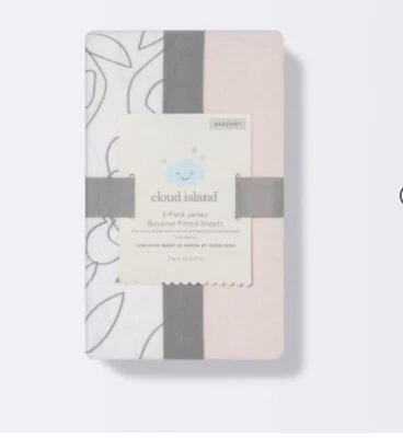 Cloud Island - Fitted lBassinet Sheets 2pk - Black /White Floral & Solid Pink