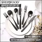 Sherwood Nouveau 42 Pcs Stainless Steel Cutlery Set Matte Black Complete Dining
