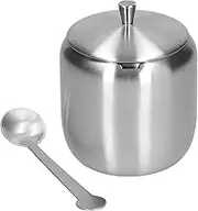 Stainless Steel Sugar Container, 370 ml Airtight Store Dispense Organize, Polished Jar with Measuring Spoon, Dishwasher Safe
