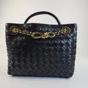 BOTTEGA VENETA Andiamo Small $4800 Black With Gold Chain Top Handle Bag New