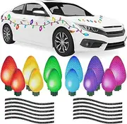 Whaline 49Pcs Christmas Reflective Car Magnets Set 36 Colorful Bulb Light Magnets with 13 Lines Refrigerator Garage Magnet Decals for Xmas Birthday Mailbox Window (Not for Aluminum Alloy Vehicle)