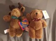 Mary Meyer Tippy Toes Finger Puppets Set of 2 Bear & Moose Vintage Plush NWT