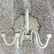 Antique White Jewelry Spinner Cast Iron Wall Hook Coat Hat Hanging Heavy Duty