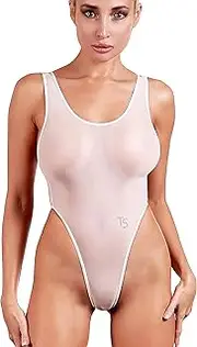[Truhani] See Through one Piece Swimsuit Sheer Sexy Thong Bodysuit High Cut Leg Monokini