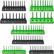SUNHZMCKP 8 PCS Socket Organizer Tool Tray Set Green SAE Black Metric Socket Box