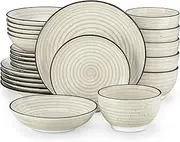 vancasso 24 Pieces Dinnerware Sets Bonbon Beige Dish Set for 6, Plates and Bowls Sets, Double-Sided Handpainted Spirals Pattern Kitchen Dishes Dining Ware Set, Microwave & Dishwasher Safe