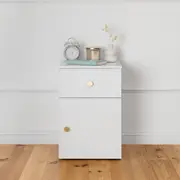 PORTO BEDSIDE TABLE - WHITE - SLIM - ROUND BRASS